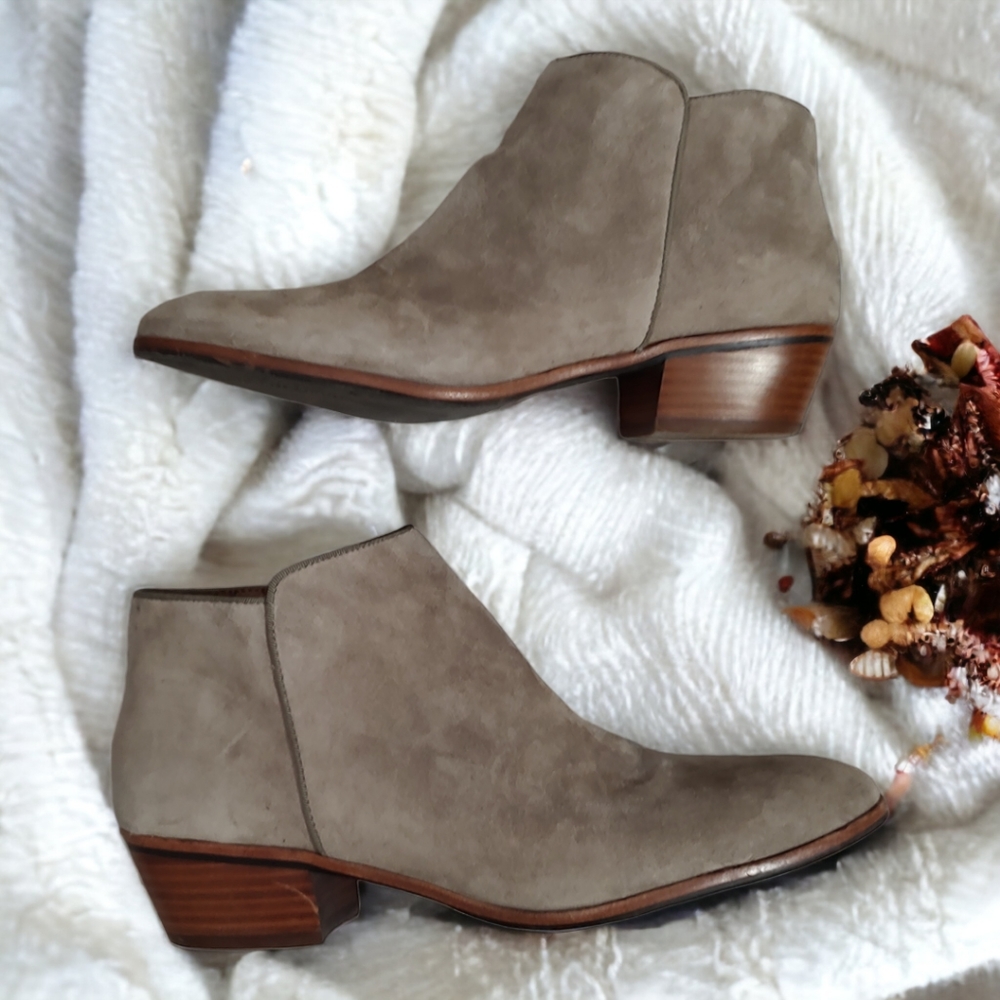 Sam Edelman Petty Suede Taupe Ankle Booties Zip Closure Women's Size 10.5 M